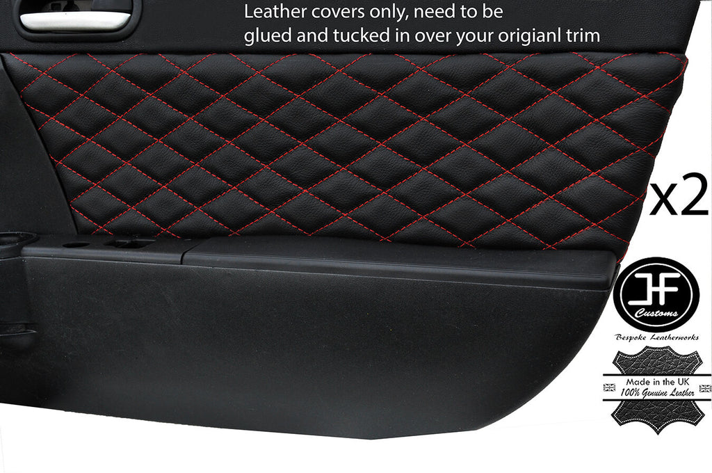 RED DIAMOND STITCH 2X DOOR CARD TRIM LEATHER COVERS FITS MAZDA MX5 MK3 05-14