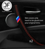 RED STITCH TRI STRIPE 2X FRONT DOOR HANDLE TRIM SUEDE COVERS FOR BMW E87 DSG 2