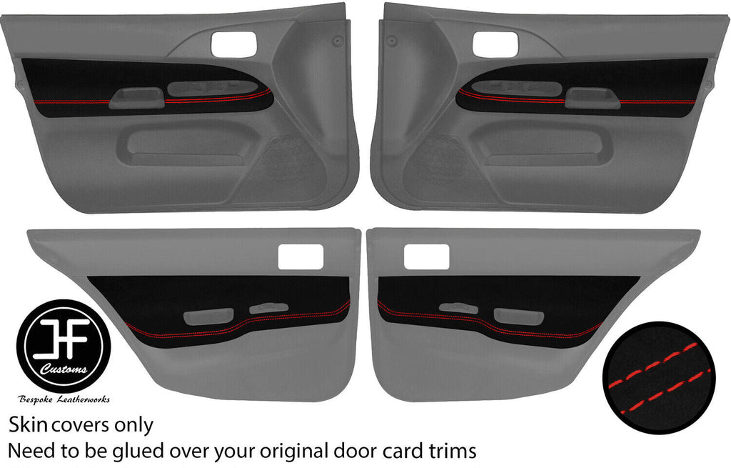 RED STITCH 4X DOOR CARD TRIM LUXE SUEDE COVERS FOR MITSUBISHI EVO 7 8 9 JF1