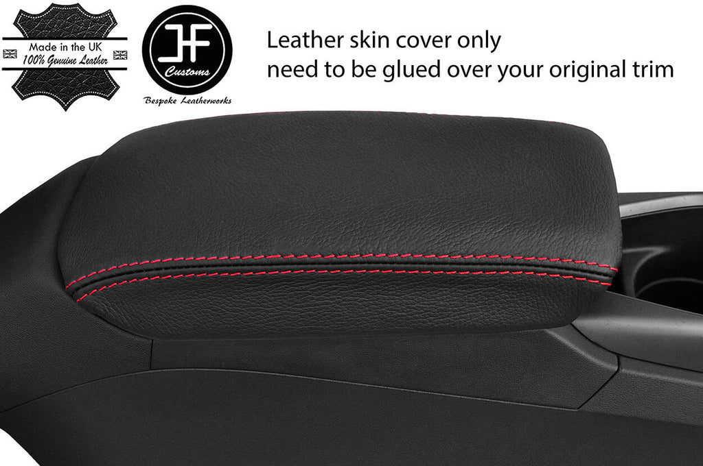 RED STITCHING TOP GRAIN REAL LEATHER ARMREST COVER FITS AUDI TT MK3 2015-2019