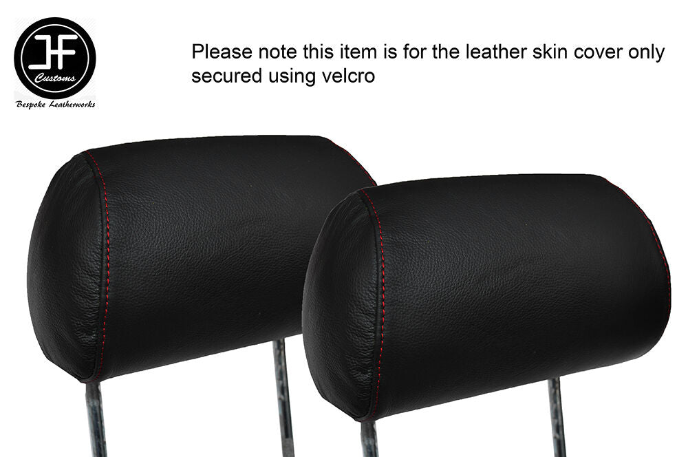 RED STITCHING 2X FRONT HEADREST LEATHER SKIN COVER FITS FORD FIESTA MK3 XR2I