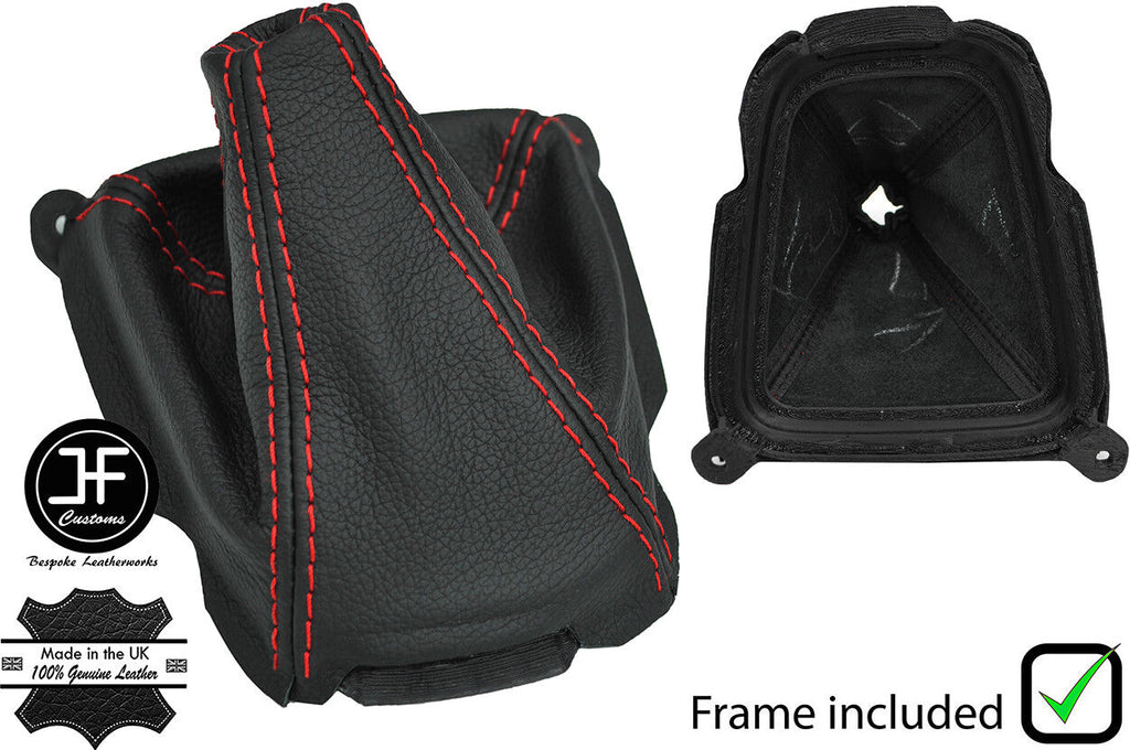 RED STITCH LEATHER GEAR GAITER + PLASTIC FRAME FITS MITSUBISHI FTO 1994-2001