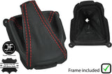 RED STITCH LEATHER GEAR GAITER + PLASTIC FRAME FITS MITSUBISHI FTO 1994-2001