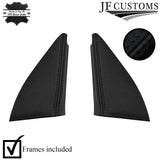 BLACK & BLACK LEATHER 2X WING MIRROR DOOR TRIM COVER+FRAMES FOR VW GOLF MK3