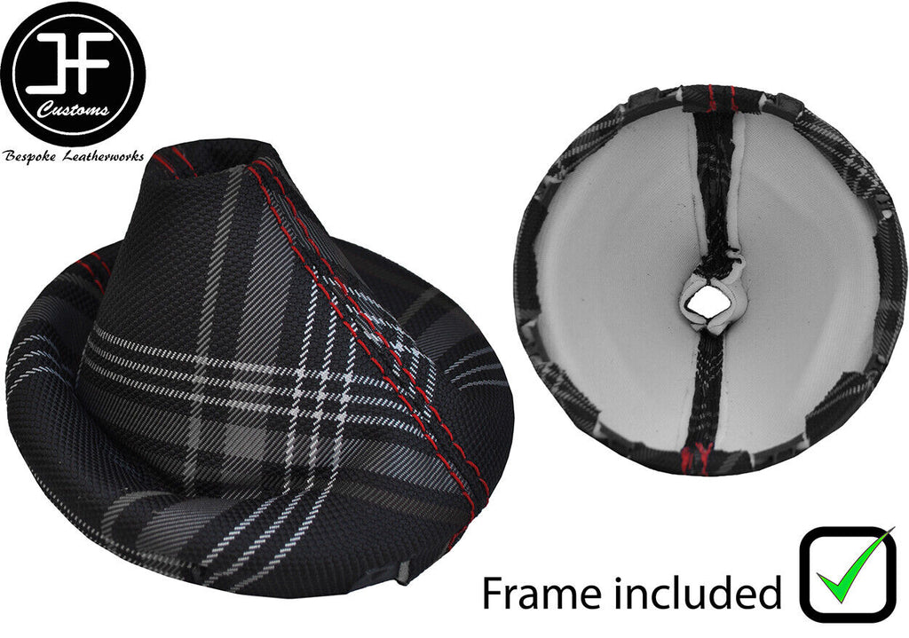 RED STITCH TARTAN FABRIC GEAR GAITER+PLASTIC FRAME FOR VW T5 TRANSPORTER 3T