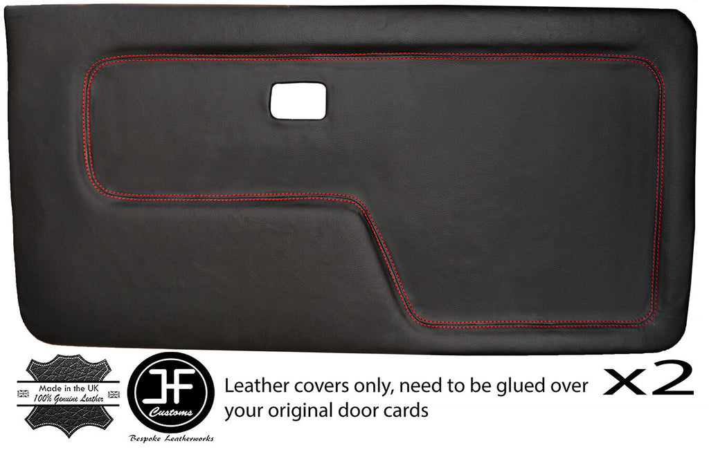 RED STITCH 2X FRONT DOOR CARD LTHR COVERS FITS BMW 3 SERIES E30 COUPE STYLE 2