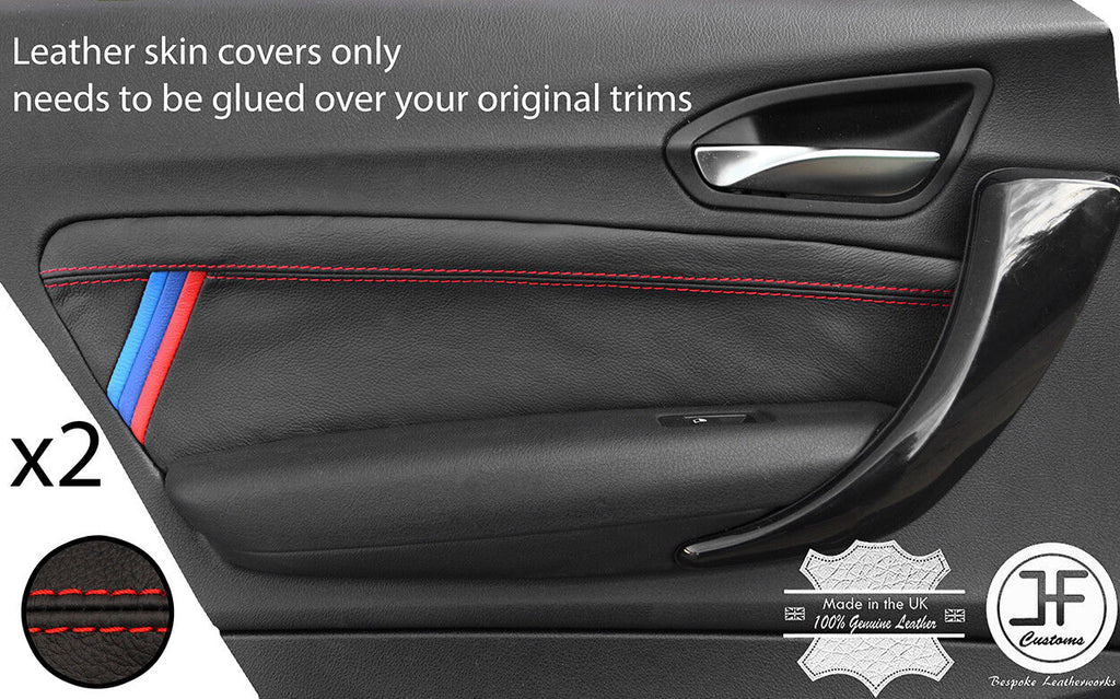 RED STITCH TRI STRIPE 2X REAR DOOR CARD TRIM LEATHER COVERS FOR BMW F20 11-17