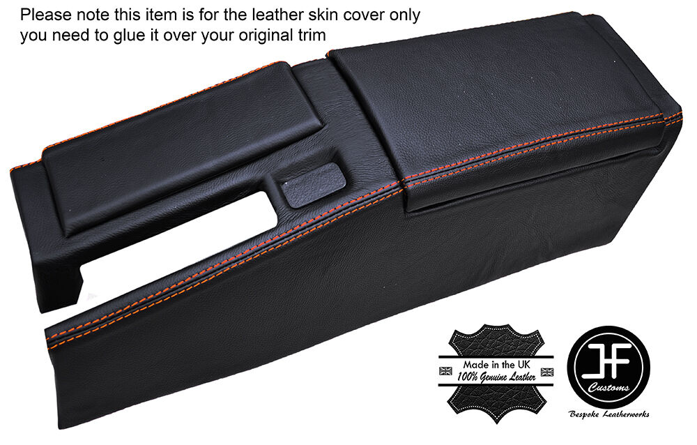 ORANGE STICH CENTRE CONSOLE & ARMREST LEATHER COVERS FOR HONDA CRX DEL SOL 92-98