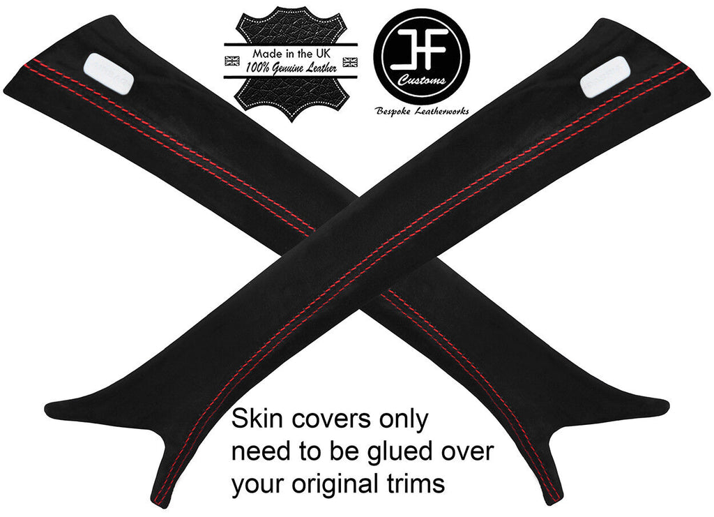 RED STITCH 2X A PILLAR REAL SUEDE COVERS FITS AUDI A6 C7 2011-2017 CUSTOM NEW