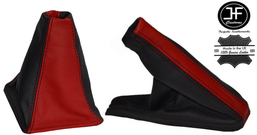 BLACK & RED LEATHER GEAR HANDBRAKE GAITER 2 TONE SET FOR MG MGF 1995-2000