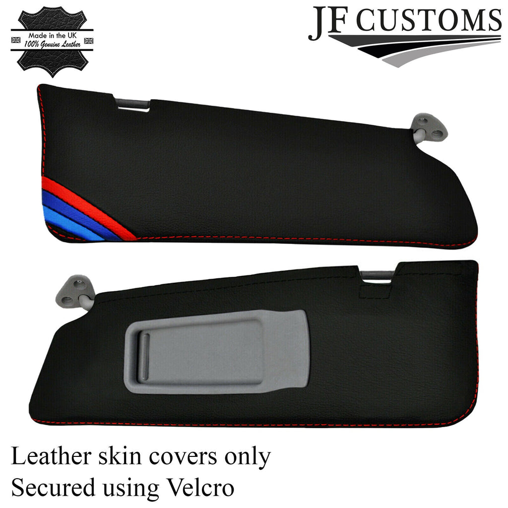 RED STITCH TRI STRIPE 2X SUN VISOR LEATHER COVERS FITS BMW E91 E92 05-13