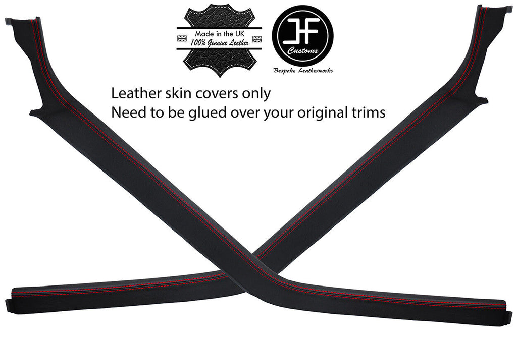 RED STITCH 2X PILLAR TRIM REAL LEATHER COVERS FITS RENAULT 5 GT TURBO CUSTOM NEW