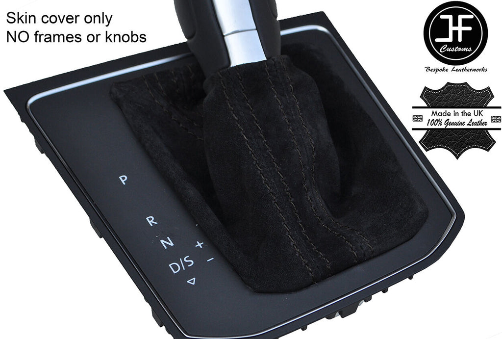 BLACK STITCH REAL SUEDE AUTO AUTOMATIC GEAR GAITER FOR VW TOURAN 5T 2015-2017