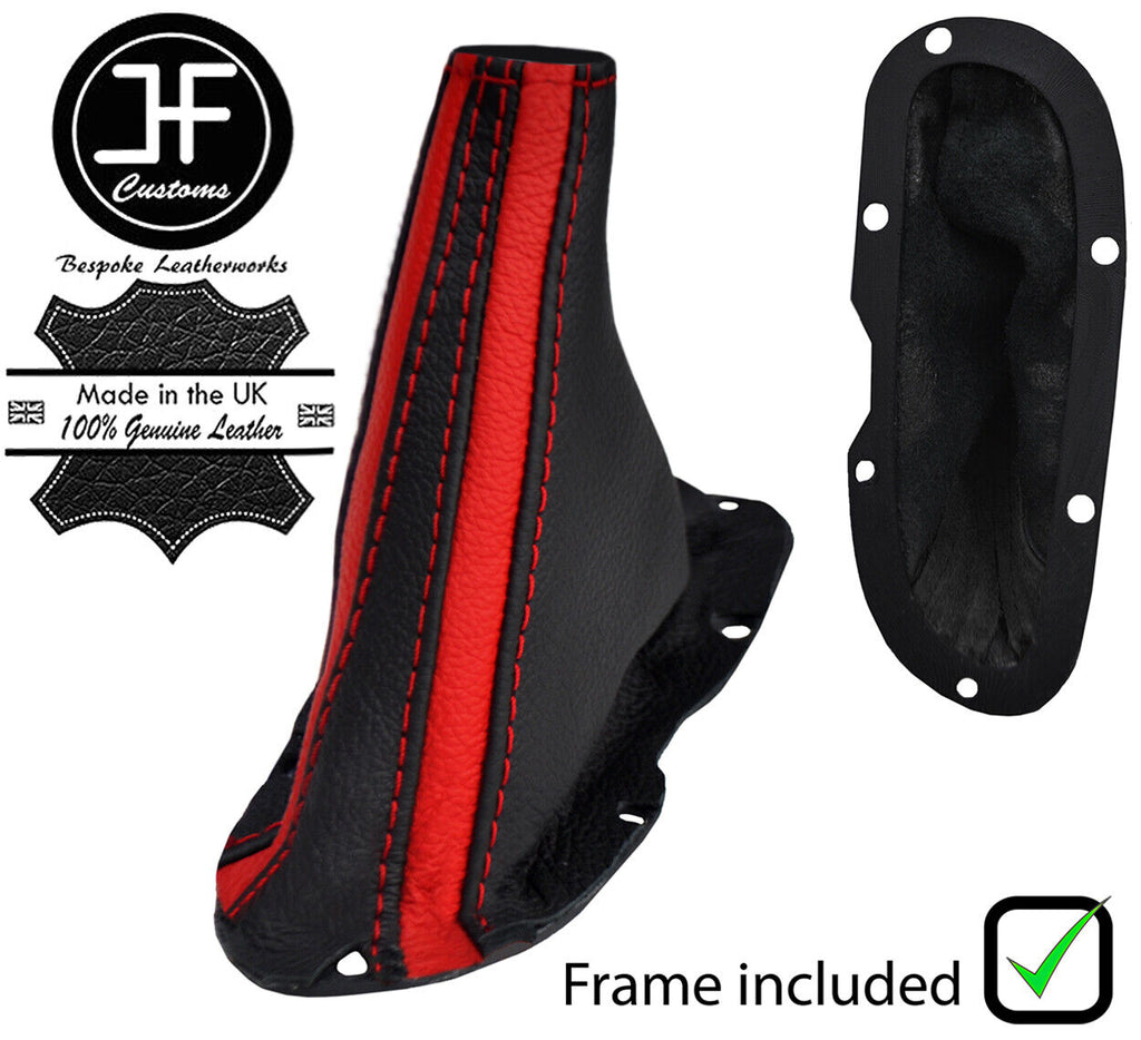 BLACK&RED STRIPE LEATHER HANDBRAKE GAITER+PLASTIC FRAME FOR DODGE VIPER 03-06