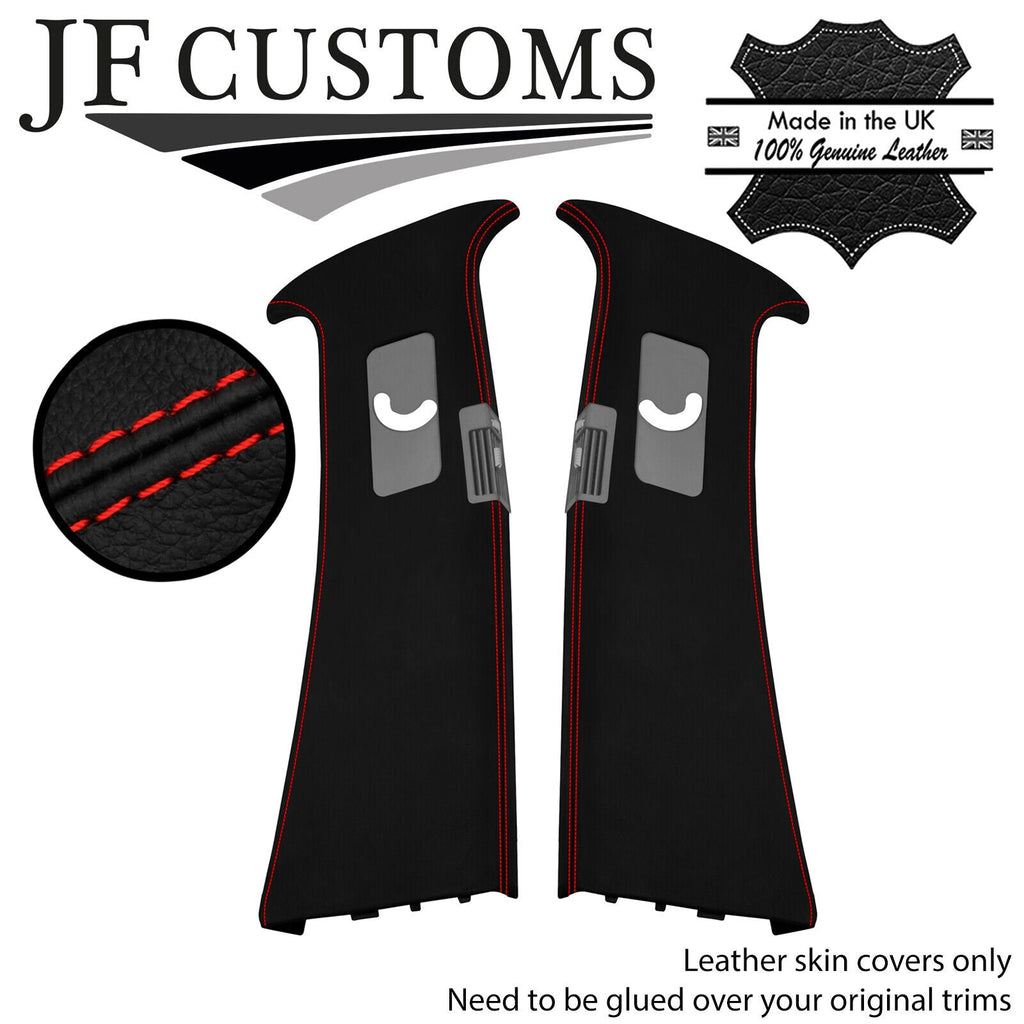 RED STITCH LEATHER FULL B PILLAR COVERS FITS PORSCHE CAYENNE 955 MK1 03-10