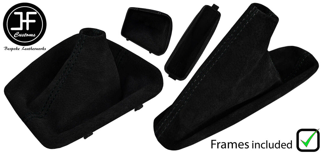 BLACK STITCH SUEDE MANUAL GAITER SET + PLASTIC FRAME FOR BMW 3 SERIES E36 91-99