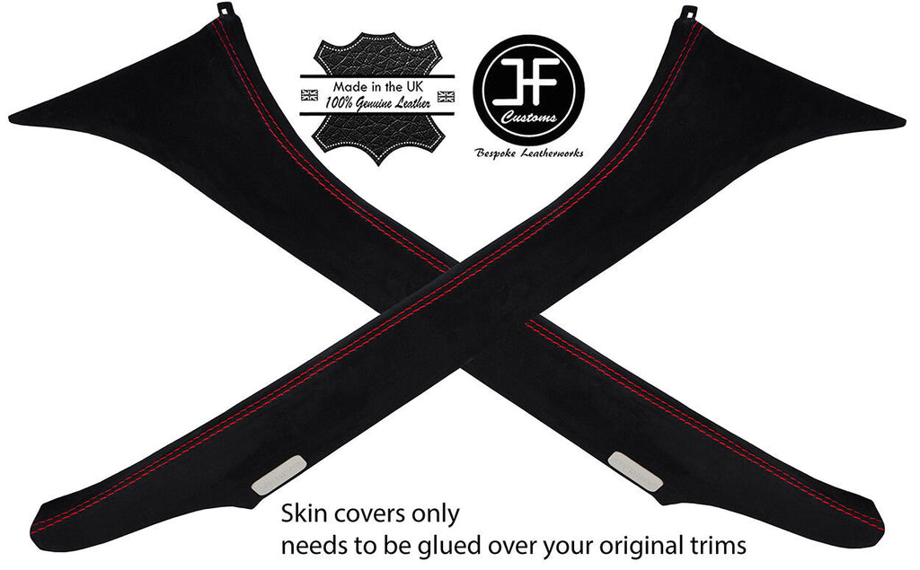 RED STITCH 2X A PILLAR SUEDE COVERS FOR LAND ROVER FREELANDER 2 LR2 2006-2015