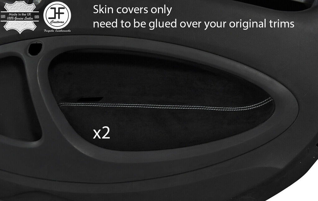 GREY STITCH 2X FRONT DOOR CARD TRIM SUEDE COVER FITS SMART FORTWO 453 14-19