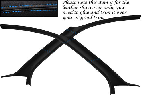 BLUE STITCH FITS FORD FOCUS MK1 98-04 3 DOOR 2X WINDSCREEN A PILLAR LTHR COVERS