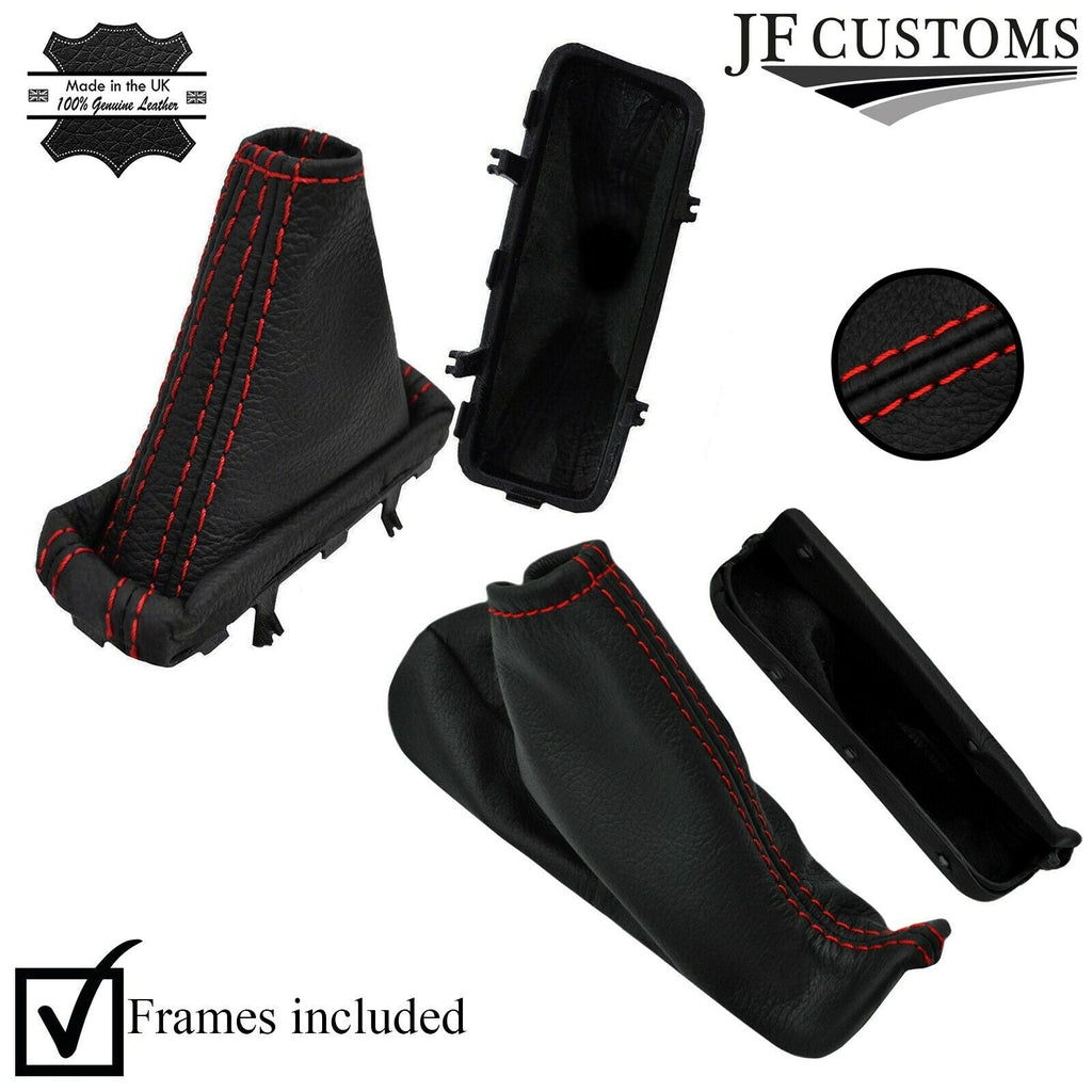 RED STITCH LEATHER AUTO GEAR + HANDBRAKE + PLASTIC FRAMES FOR VOLVO XC70 05-07