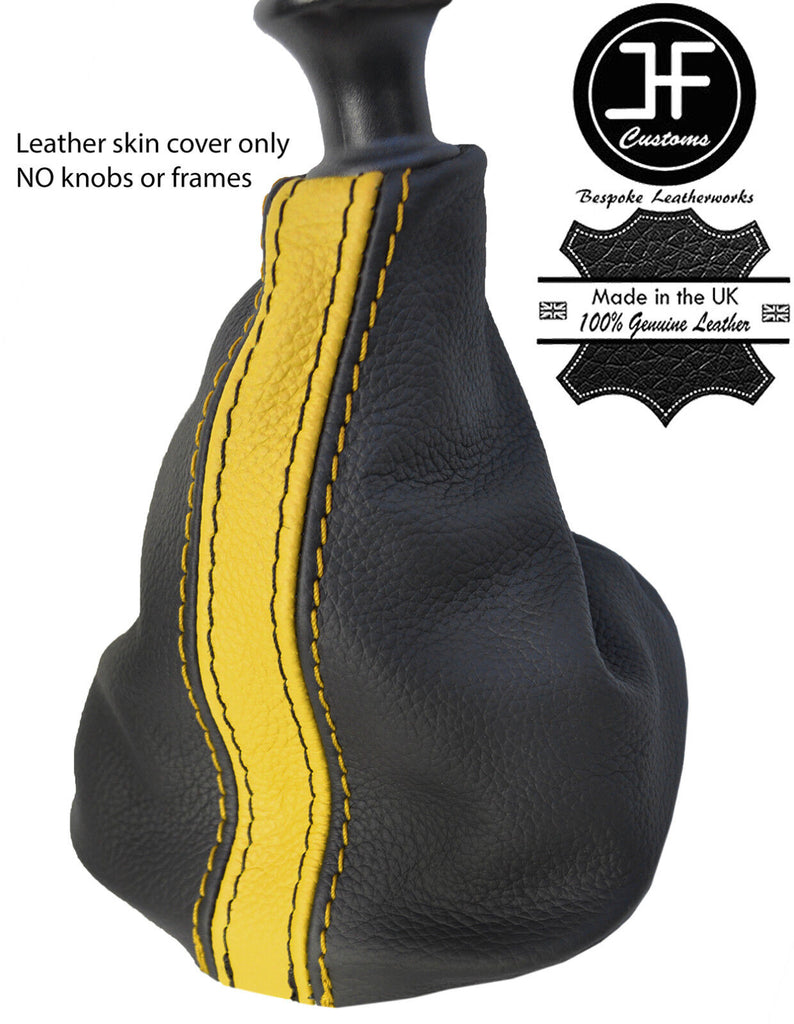BLACK & YELLOW STRIPE REAL LEATHER MANUAL GEAR GAITER FITS RENAULT TRAFIC 01-14