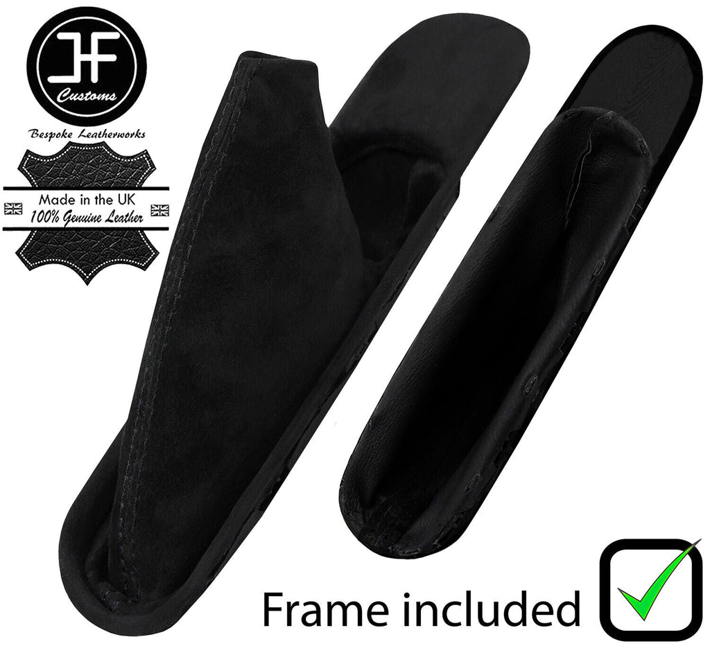 BLACK STITCHING SUEDE HANDBRAKE GAITER+PLASTIC FRAME FOR MINI R55 R56 R57 07-14