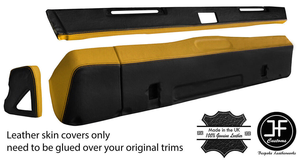 BLACK & YELLOW DASH DASHBOARD KIT REAL LEATHER COVERS FOR DEFENDER 90 110 83-06