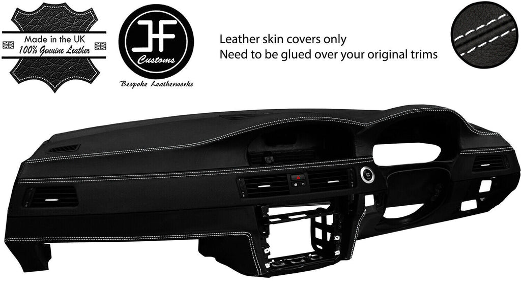 WHITE STITCH FULL DASHBOARD KIT LEATHER COVERS FOR BMW E90 E91 E92 E93 SAT NAV