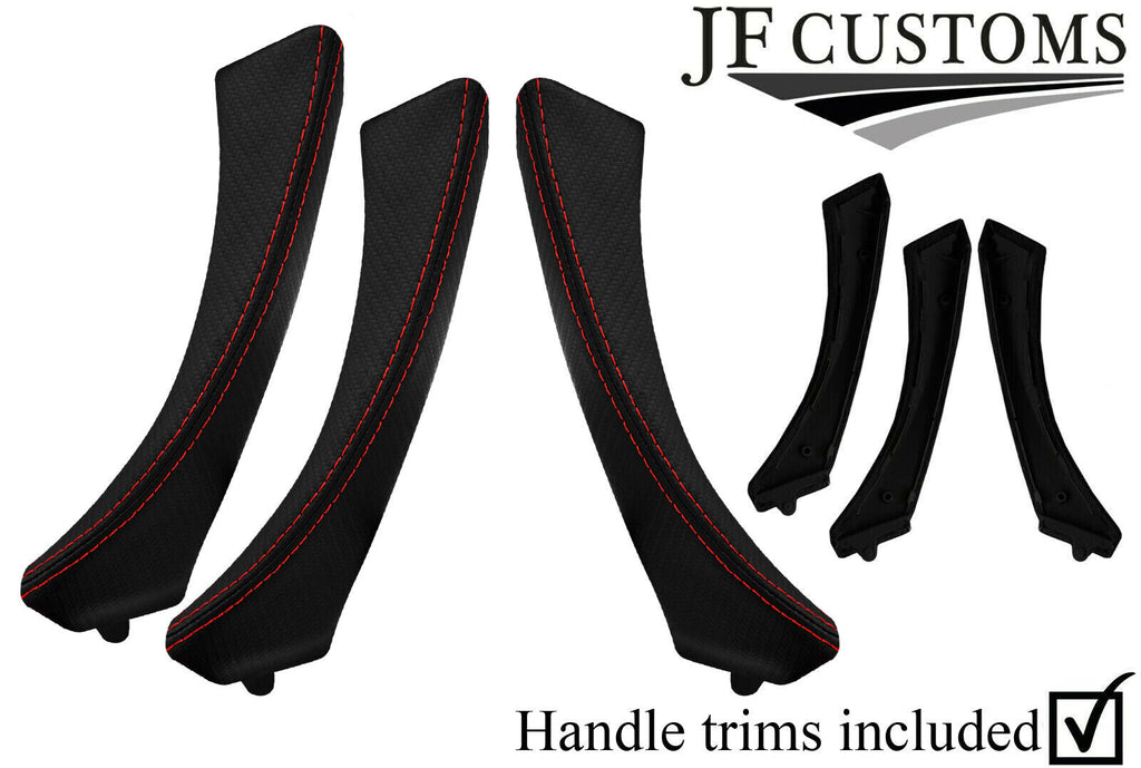RED STITCH CARBON VINYL 3X DOOR HANDLE TRIM + COVERS FOR BMW E90 E91 E9X