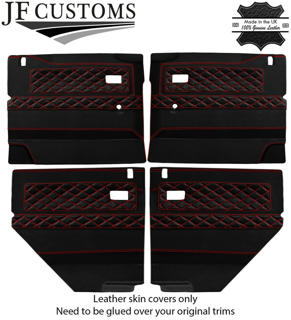 RED STITCH LUXE-LEATHER 4X FRONT REAR DOOR COVERS FOR DEFENDER 110 STYLE 3