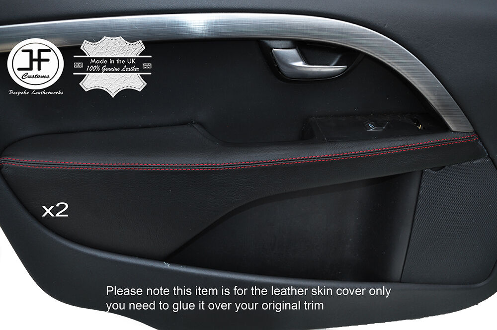 RED STITCH 2X FRONT DOOR ARMREST LEATHER COVERS FITS VOLVO V70 2007-2014