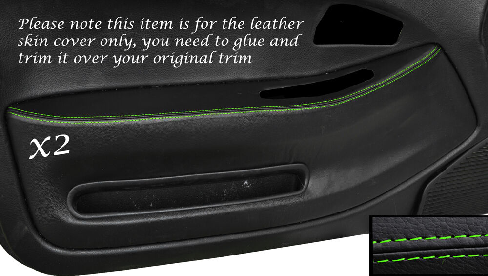 GREEN STITCH 2X FRONT DOOR CARD TRIM SKIN COVERS FITS HONDA CIVIC COUPE 92-95