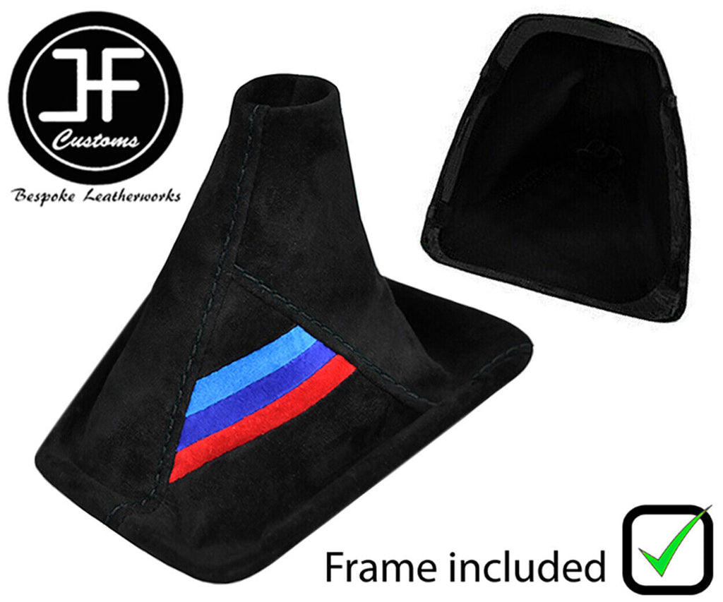 BLACK STITCH TRI STRIPE MANUAL SUEDE GEAR + PLASTIC FRAME FOR BMW E90 E91 E92
