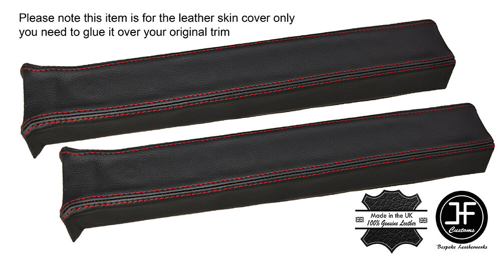 RED STITCH 2X UPPER B PILLAR LEATHER COVERS FITS LAND ROVER DEFENDER 90 110