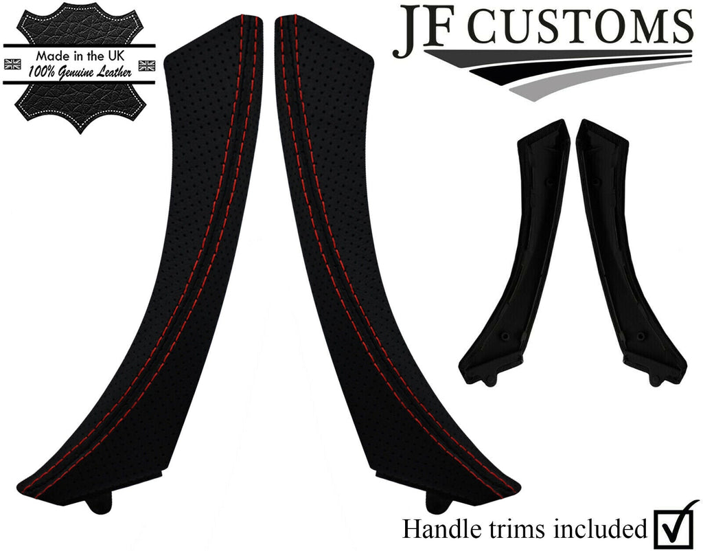 D RED STITCH PERFORATED LEATHER 2X REAR DOOR HANDLE TRIM+COVER FOR BMW E90 E91