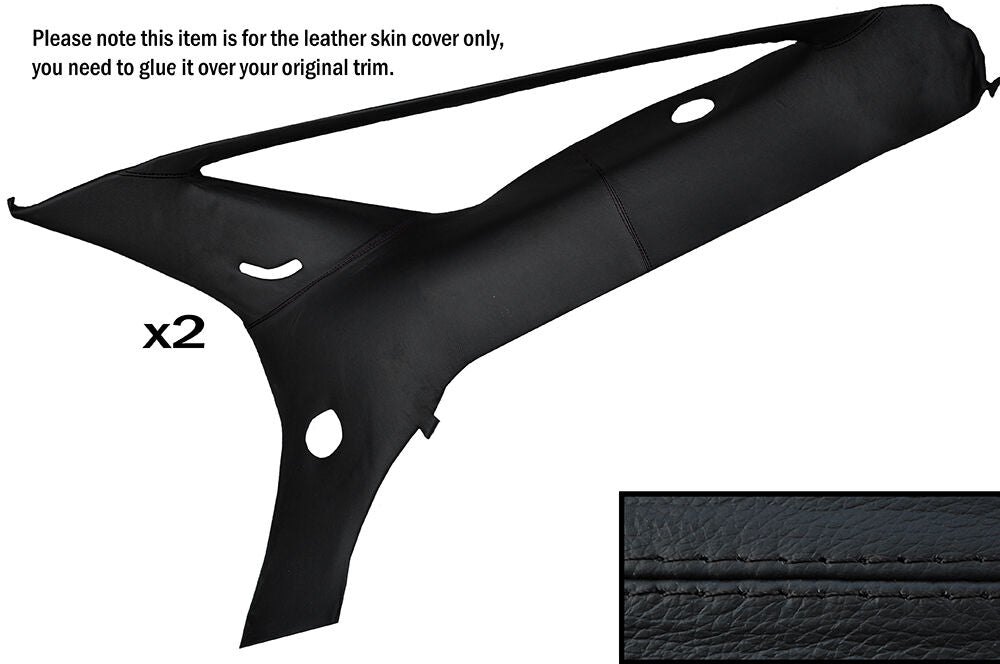 BLACK STITCH 2X REAR SIDE PANEL LEATHER SKIN COVERS FITS PORSCHE 928 S2 S4