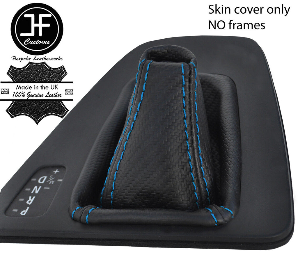 BLUE STITCH CARBON FIBER VINYL AUTOMATIC GEAR GAITER FITS BMW E90 E91 E92 E93