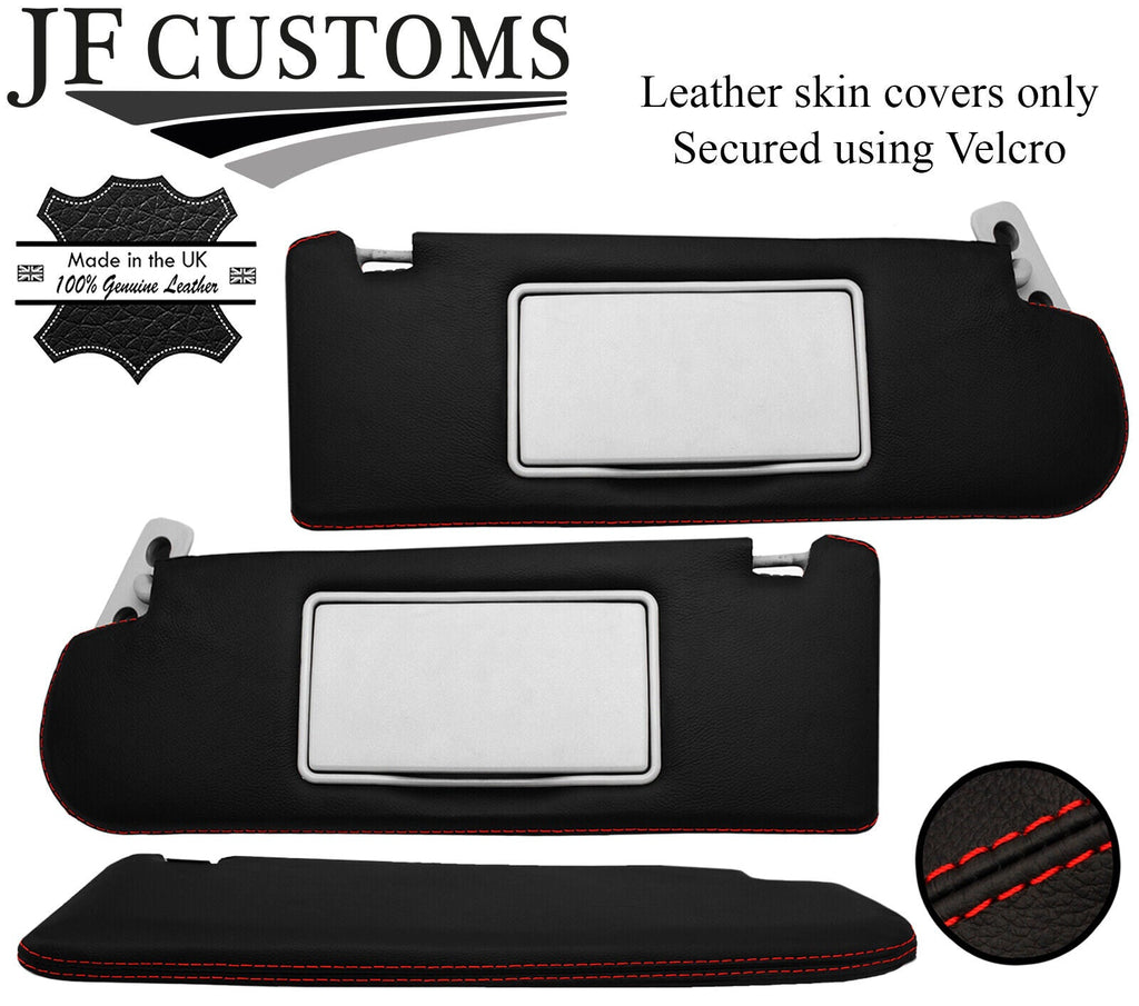 RED STITCH TOP-GRAIN LEATHER 2X SUN VISOR COVERS FITS VOLVO V70 MK1 1996-2000
