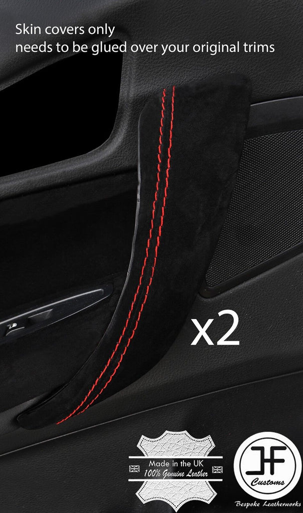 RED STITCH 2X FRONT DOOR HANDLE TRIM SUEDE COVERS FOR BMW F20 F21 2011-2017