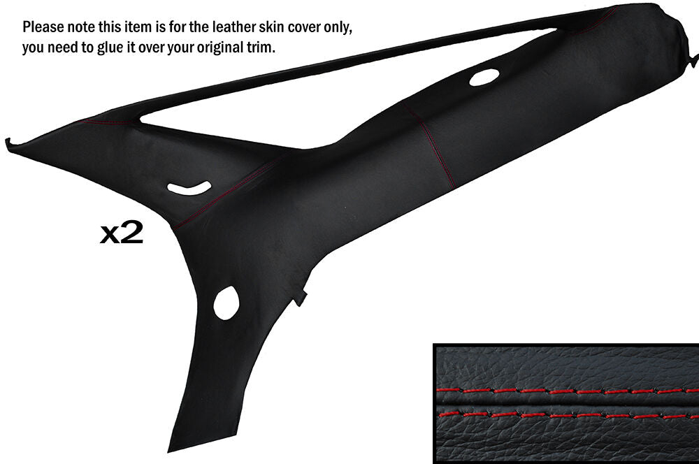 RED STITCH 2X REAR SIDE PANEL LEATHER SKIN COVERS FITS PORSCHE 928 S2 S4
