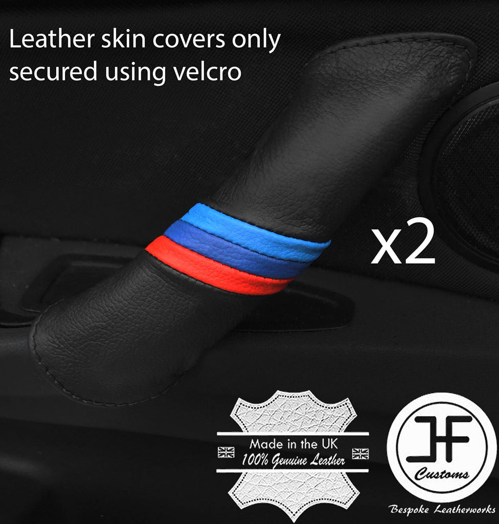 BLACK STITCH TRI STRIPE 2X FRONT DOOR HANDLE LEATHER COVERS FOR BMW X1 F48 15-18