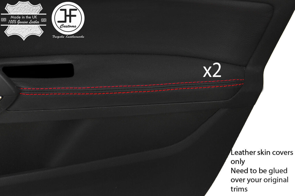 RED STITCH 2X FRONT DOOR ARMREST LEATHER COVER FOR PEUGEOT 308 14-18 5 DOOR