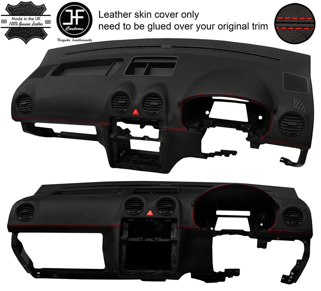 RED STITCHING DASH DASHBOARD REAL LEATHER COVER FITS VW CADDY MK3 2005-2015