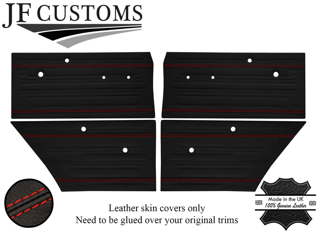 RED STITCH LEATHER 4X FRONT REAR DOOR CARD COVERS FITS FORD CORTINA MK2 4DR