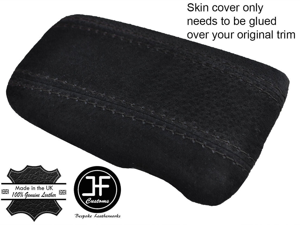 BLACK STITCHING REAL SUEDE ARMREST LID COVER FITS MAZDA RX7 RX-7 1992-2001