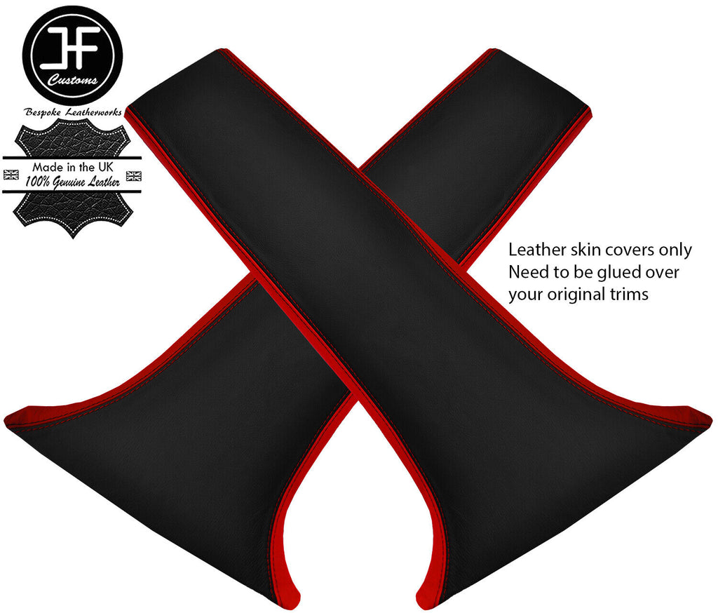 BLACK & RED LEATHER LOWER B PILLAR COVERS FOR FORD FOCUS MK1 98-04 5 DOOR