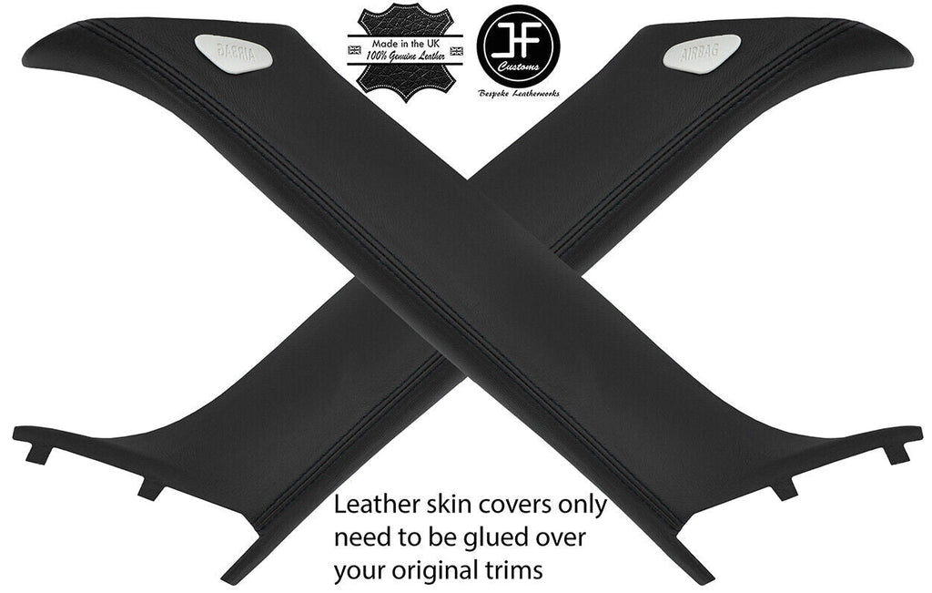 BLACK STITCH 2X A PILLAR REAL LEATHER COVERS FITS BMW MINI CLUBMAN R55 07-13