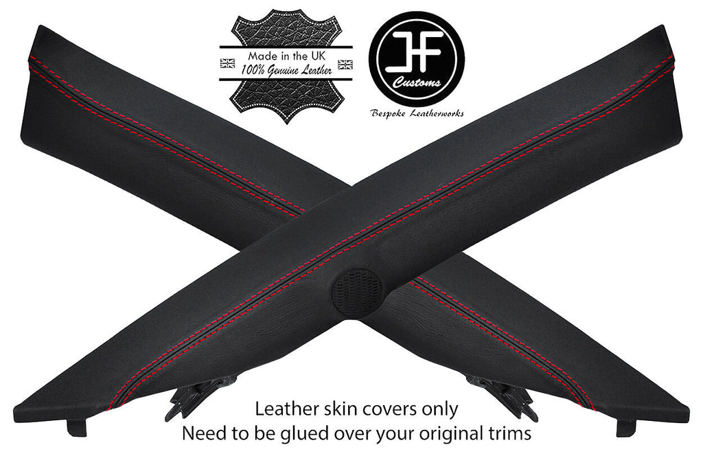 RED STITCH 2X A POST PILLAR REAL LEATHER COVERS FITS FORD MUSTANG 2015-2018