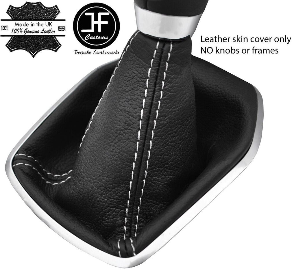 WHITE STITCH TOP GRAIN LEATHER MANUAL GEAR GAITER FOR FORD FIESTA MK9 2013-2017