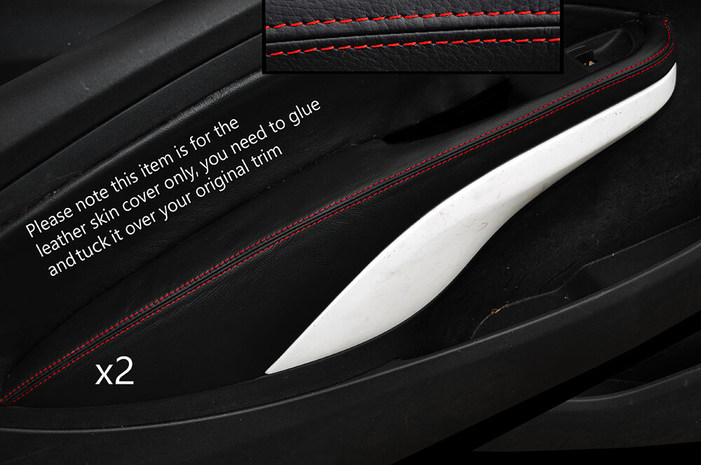 RED STITCH 2X FRONT DOOR ARMREST SKIN COVERS FITS VAUXHALL OPEL ADAM 12-15